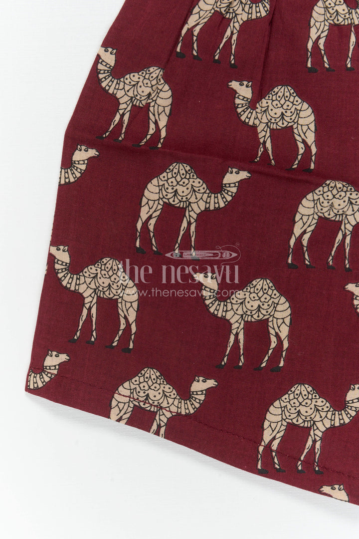 The Nesavu Boys Casual Set Boys Printed Co Ord Set for Casual Outings and Everyday Wear Nesavu Nesavu Boys Cotton Co Ord Set For Casual Wear With Camel Print Shirt And Shorts Summer Outfit