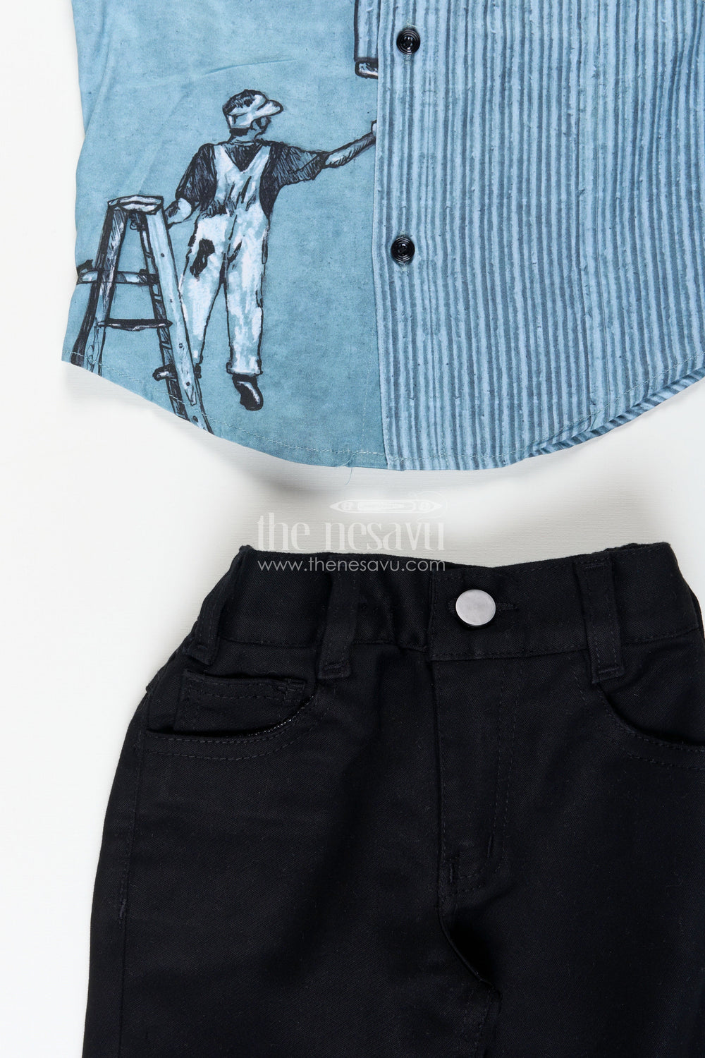 The Nesavu Boys Casual Set Boys Printed Cotton Casual Set with Jeans-Style Trousers Everyday Smart Wear Nesavu Nesavu boys digitally printed cotton casual wear  trendy shirt pants combo