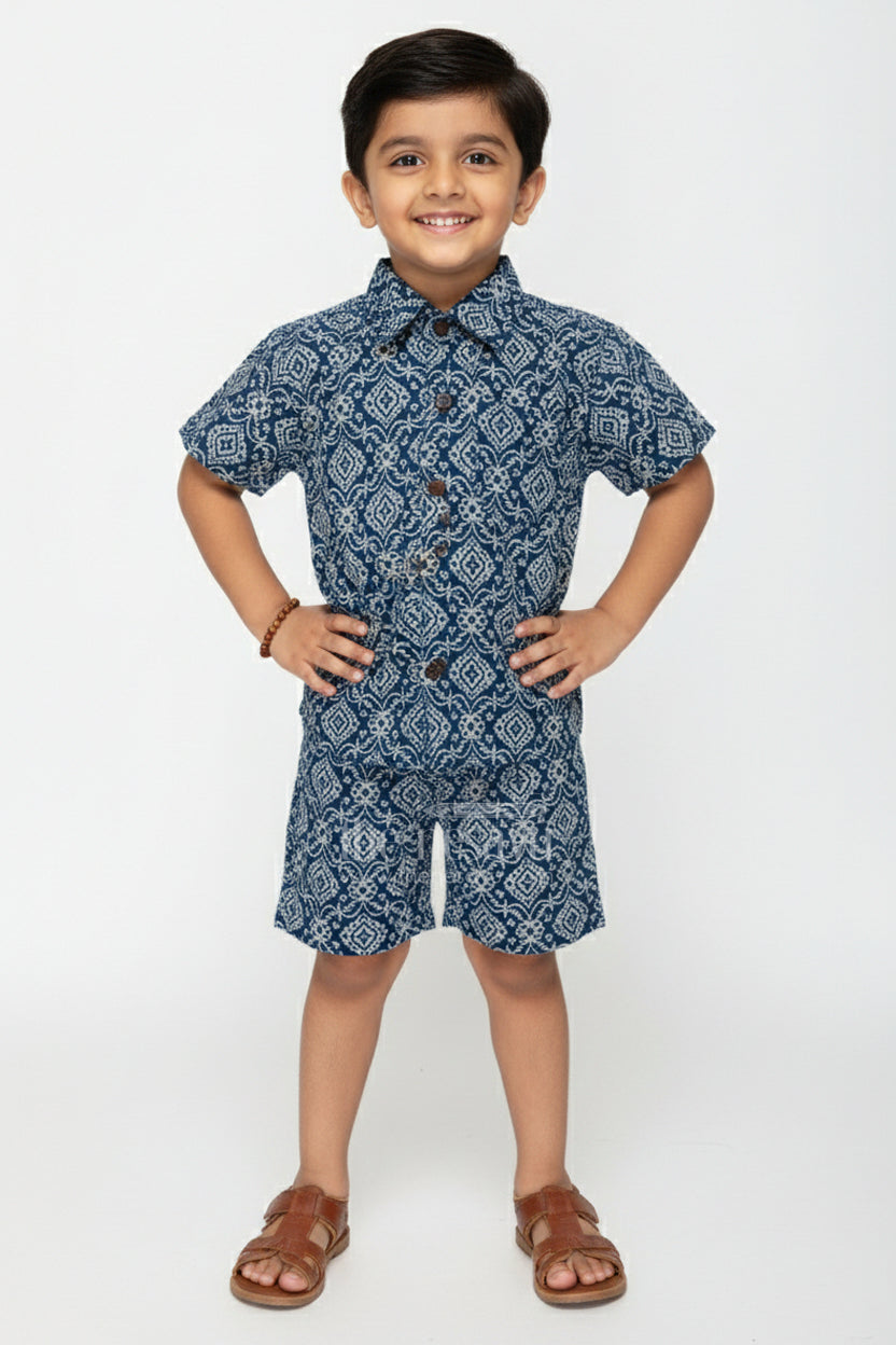The Nesavu Boys Casual Set Boys Printed Cotton Set for Summer Play and Outings Nesavu 16 (1Y) / Blue BCS402A-16 Nesavu boys cotton co-ord set ethnic digital print  stylish casual wear outings daily use