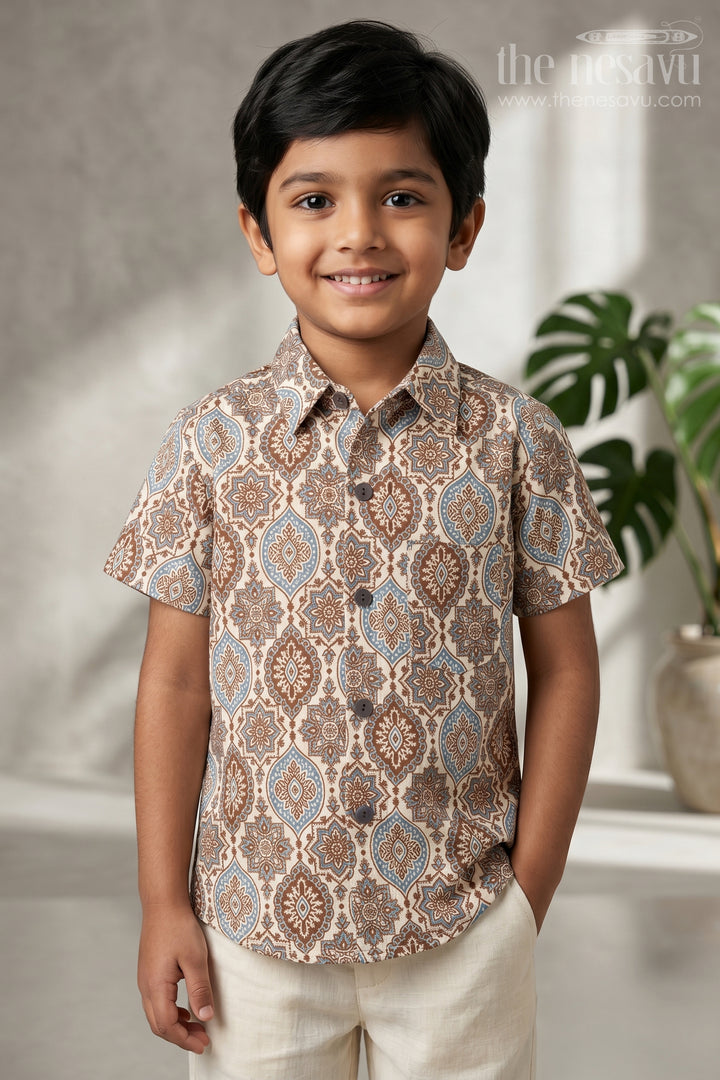 The Nesavu Boys Cotton Shirt Boys Printed Cotton Shirt for Casual Outings and Festive Wear Nesavu 20 (3Y) / Green / Cotton BS496A-20 Nesavu Boys Cotton Printed Shirt With Digital Paisley Design For Casual And Festive Outings