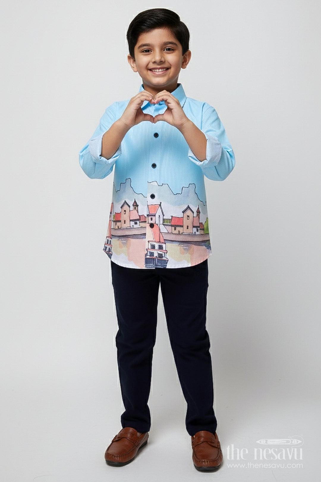 The Nesavu Boys Casual Set Boys Printed Kurta Set for Birthday Parties and Ethnic Outings Nesavu 20 (3Y) / Blue BCS498B-20 Nesavu boys kurta set artistic digital print cotton birthday festive dressing