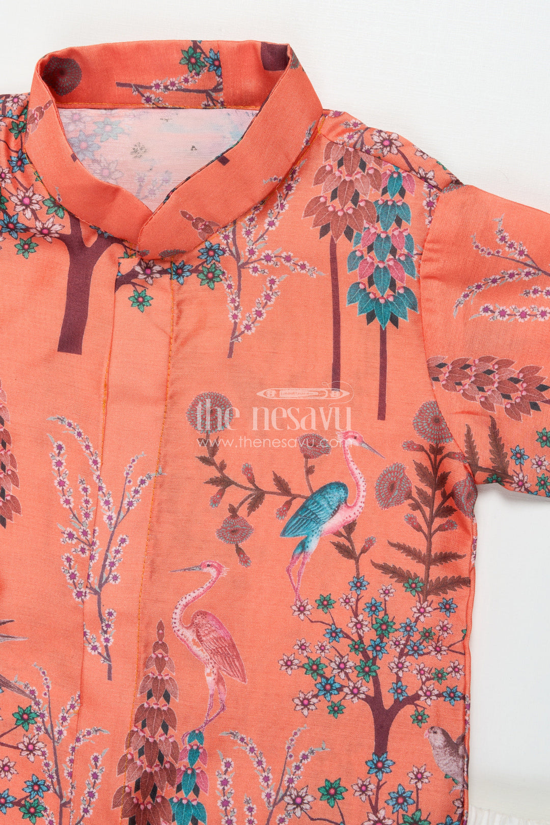 The Nesavu Boys Kurtha Set Boys Printed Kurta Set for Ethnic School Days and Festive Wear Nesavu Nesavu boys printed silk blend kurta set forest design ideal cultural days ethnic celebrations