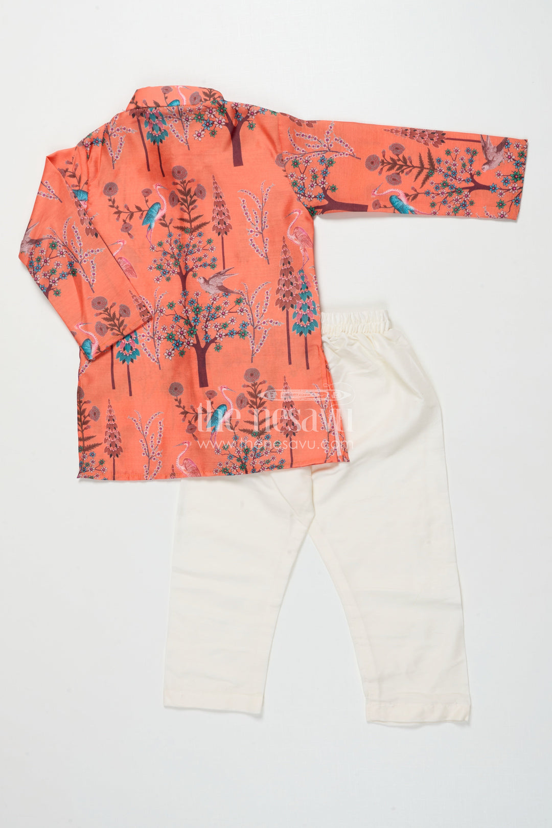 The Nesavu Boys Kurtha Set Boys Printed Kurta Set for Ethnic School Days and Festive Wear Nesavu Nesavu boys printed silk blend kurta set forest design ideal cultural days ethnic celebrations