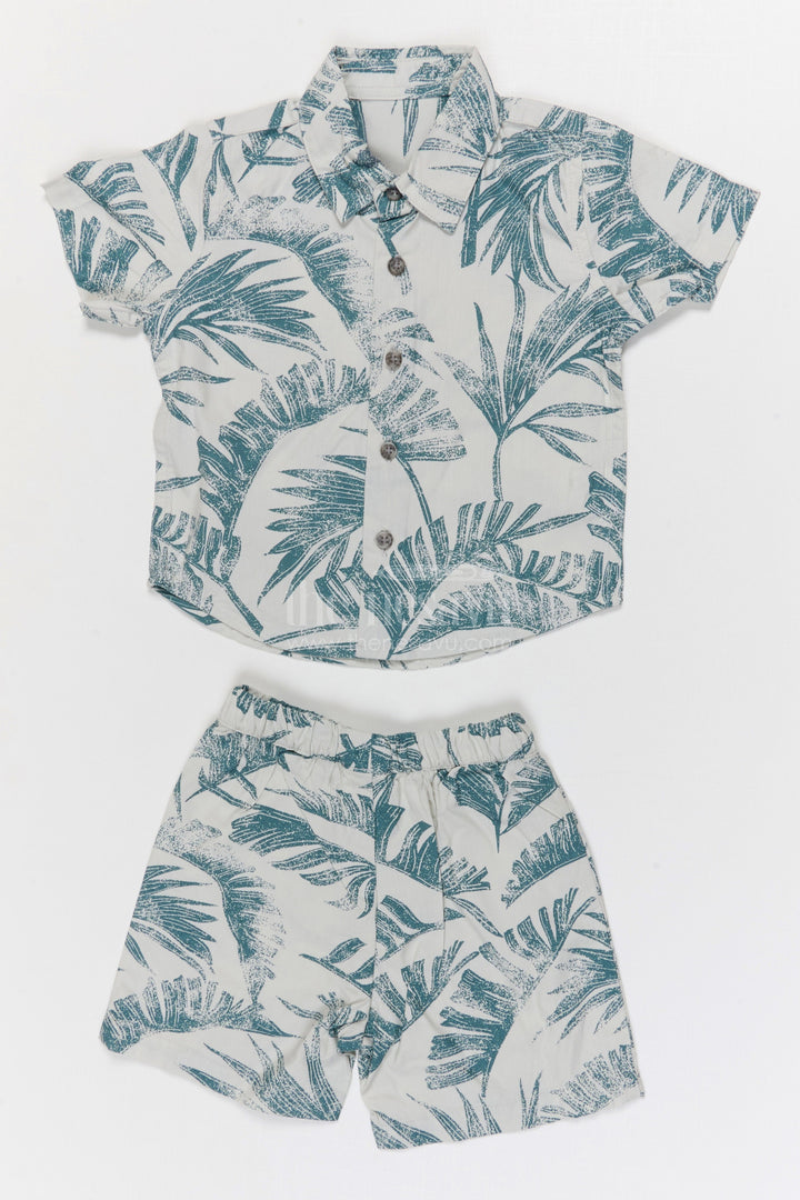 The Nesavu Boys Casual Set Boys Printed Shirt and Shorts Set for Holiday Wear Nesavu 12 (3M) / Blue / Cotton BCS554A-12 Nesavu Boys Printed Cotton Shirt And Shorts Set For Holidays Summer Outings And Casual Events