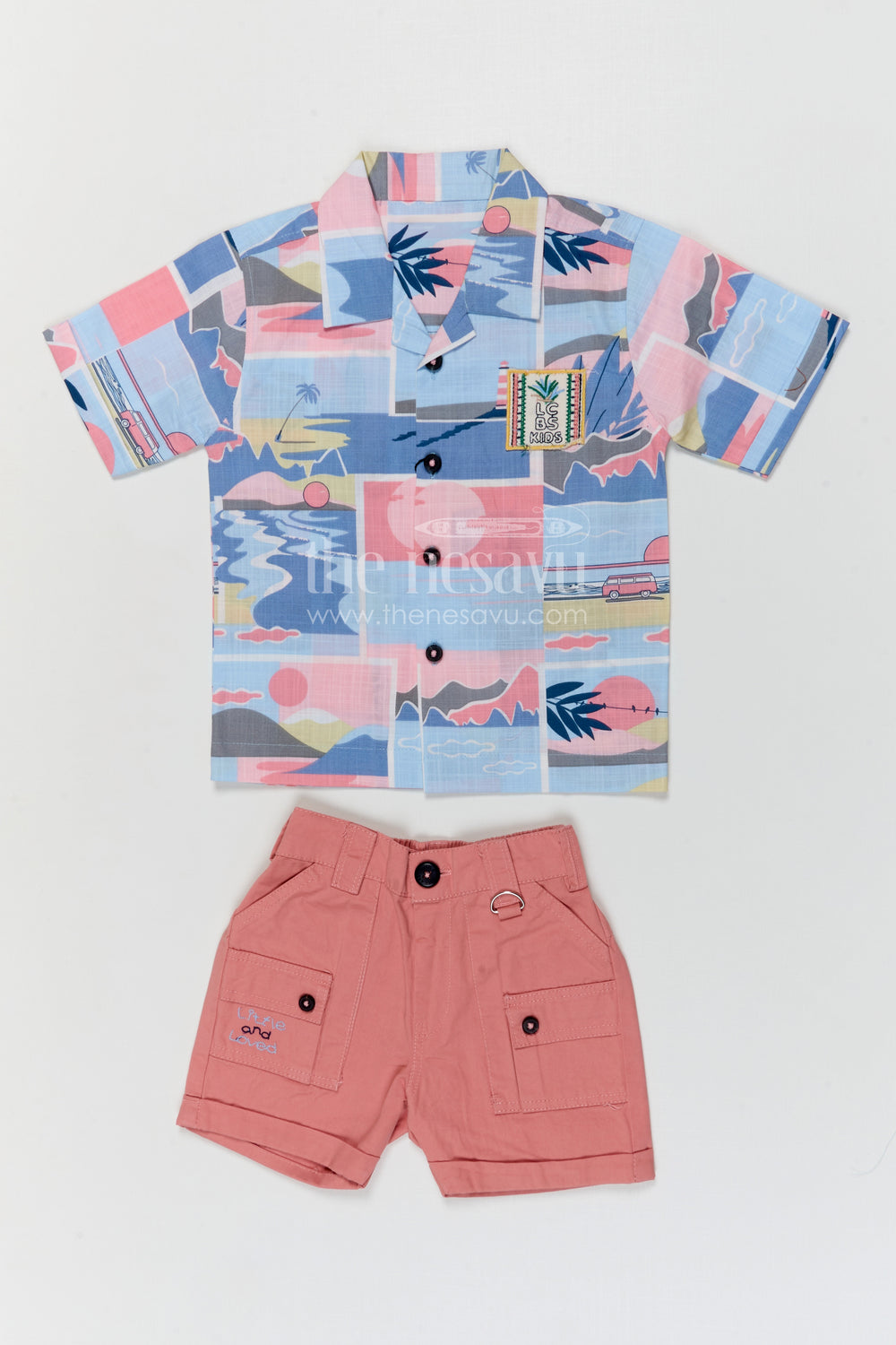 The Nesavu Boys Casual Set Boys Printed Shirt and Shorts Set for Vacations and Casual Wear Nesavu Nesavu boys printed shirt and shorts set for vacations and casual wear with breathable cotton and playful design