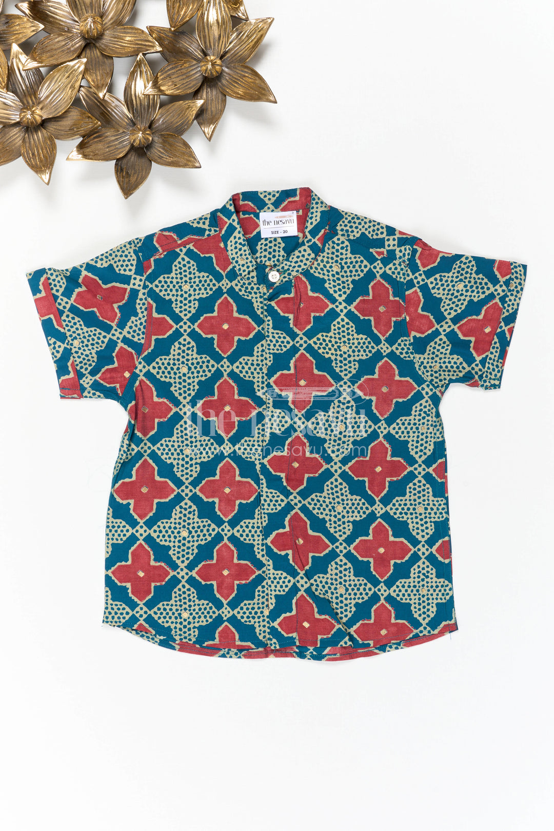 The Nesavu Boys Cotton Shirt Boys Printed Shirt for Festive Holiday Outings Nesavu 22 (4Y) / Turquoise / Viscose Silk BS517A-22 Nesavu Boys Printed Shirt For Festive Holiday Outings With Viscose Modal Cotton Comfort
