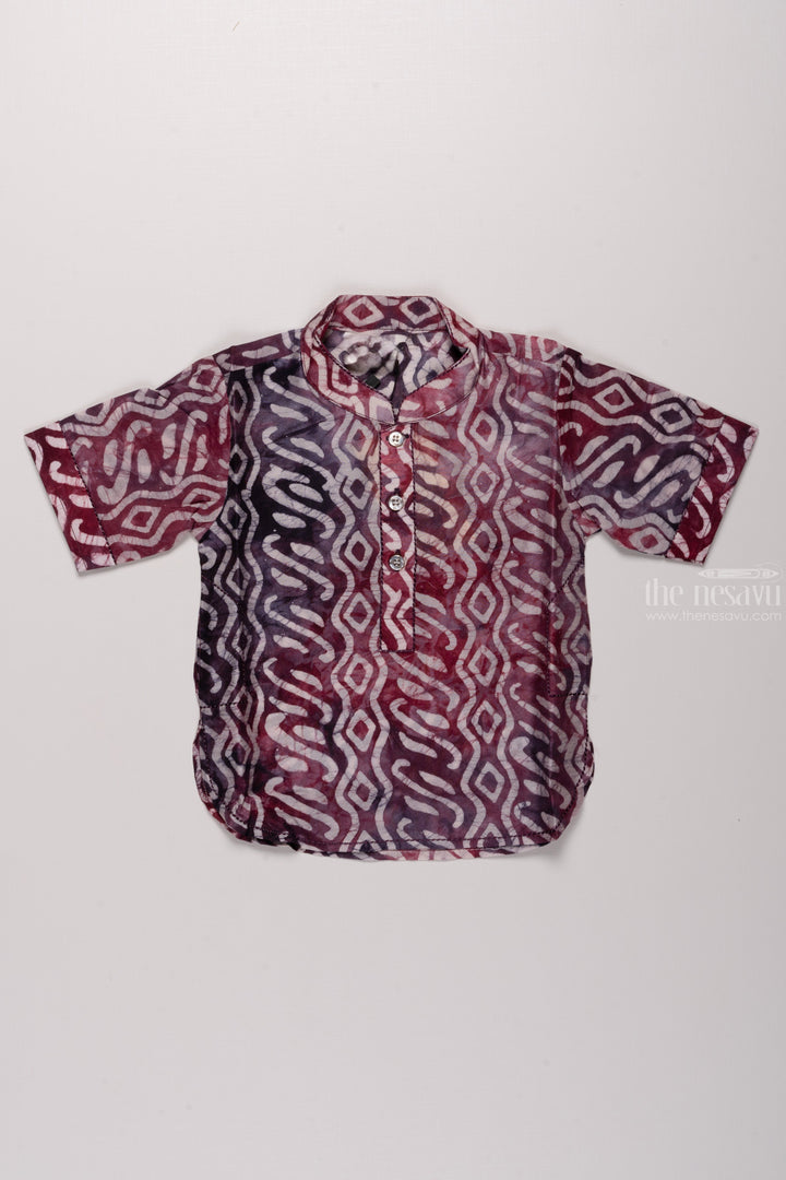 The Nesavu Boys Cotton Shirt Boys Purple Cotton Shirt with Abstract Geometric Pattern Nesavu 16 (1Y) / Purple / Chanderi BS114A-16 Boys Purple Cotton Shirt Abstract Geometric Design | Trendy Casual Wear | The Nesavu