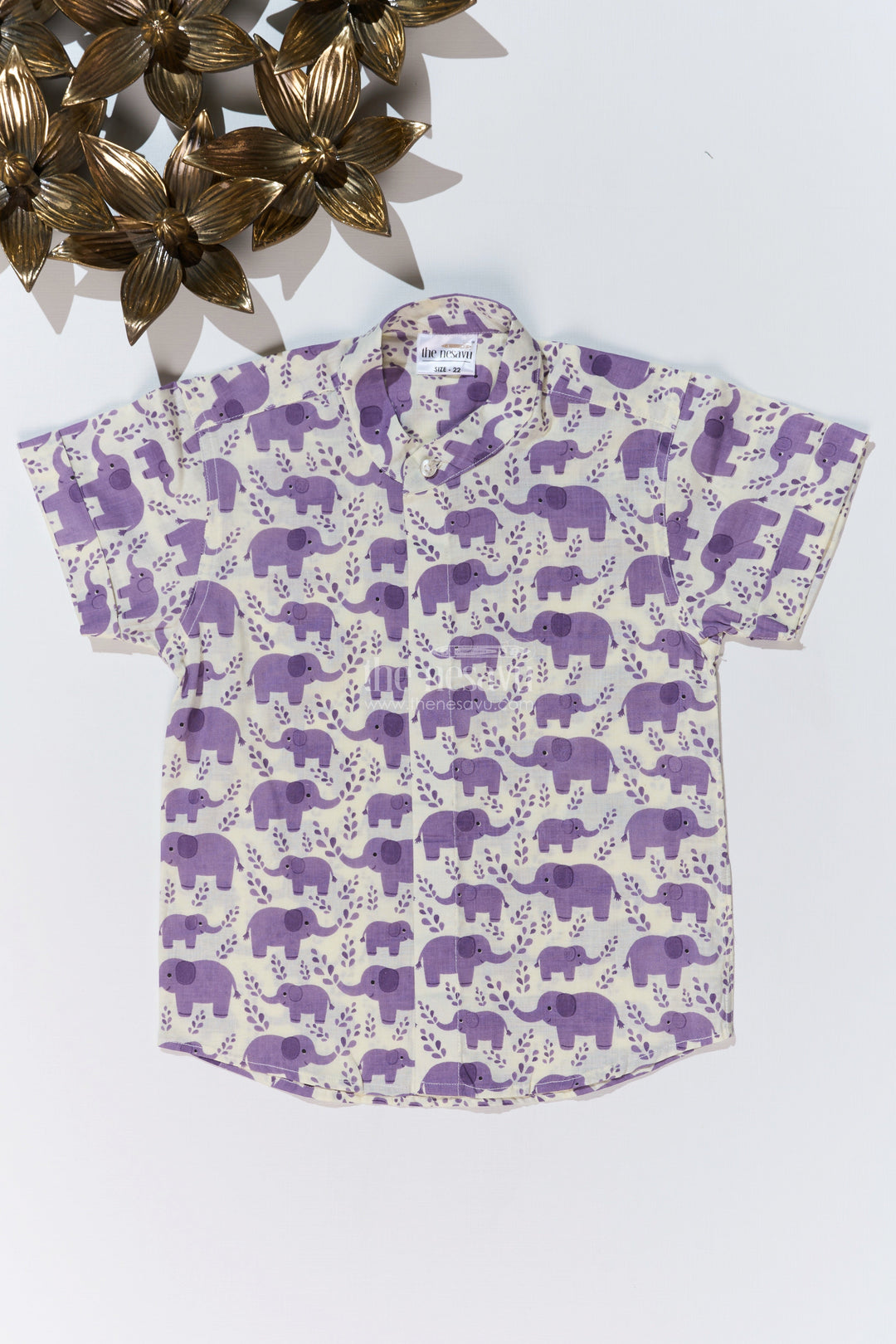 The Nesavu Boys Cotton Shirt Boys Purple Half Sleeve Shirt in Cotton Block Print with Adorable Elephant Design Nesavu 16 (1Y) / Purple BS242D-16 Nesavu Boys Purple Half Sleeve Shirt Cotton Block Print Cute Elephant Print