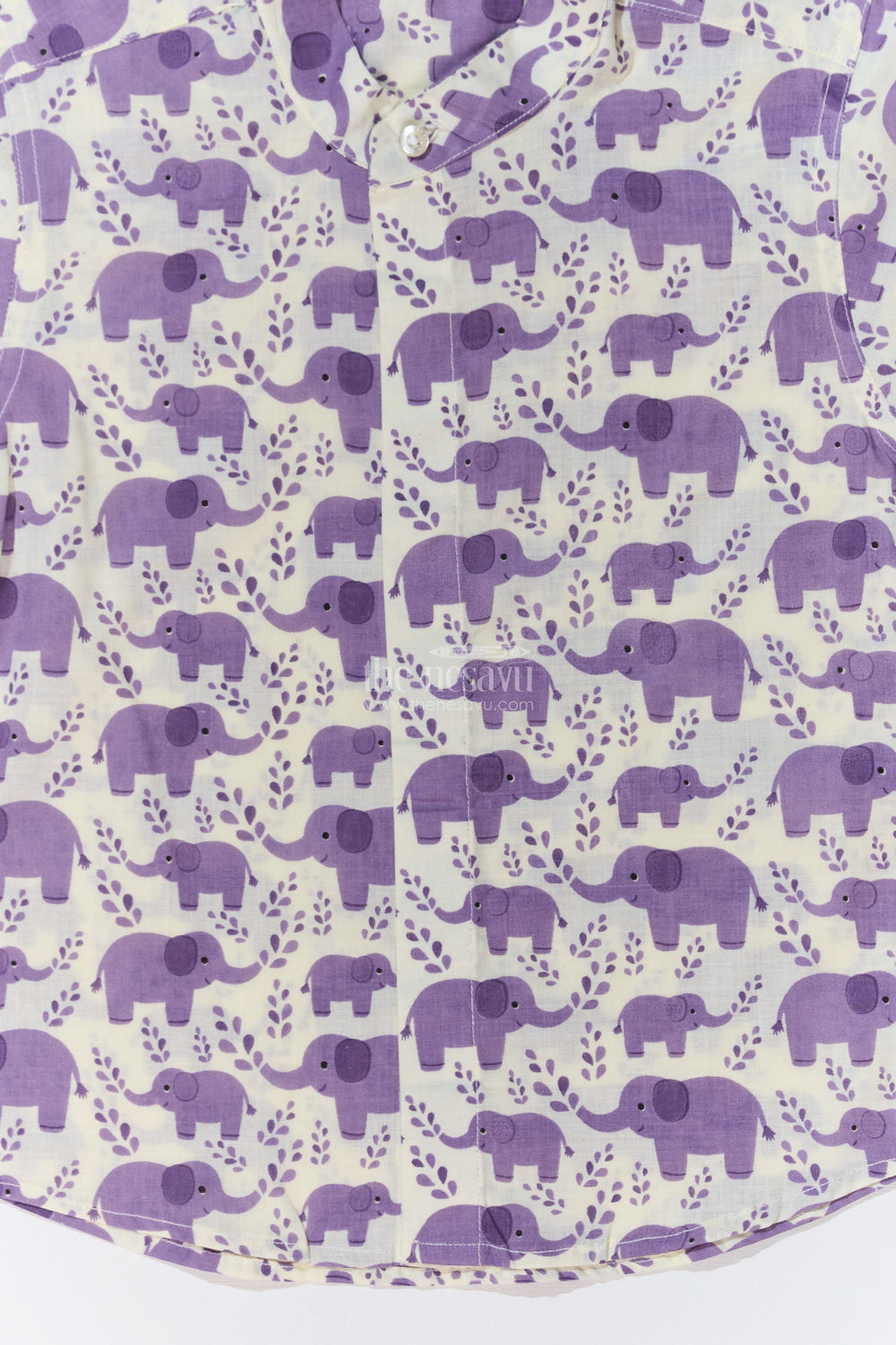 The Nesavu Boys Cotton Shirt Boys Purple Half Sleeve Shirt in Cotton Block Print with Adorable Elephant Design Nesavu Nesavu Boys Purple Half Sleeve Shirt Cotton Block Print Cute Elephant Print