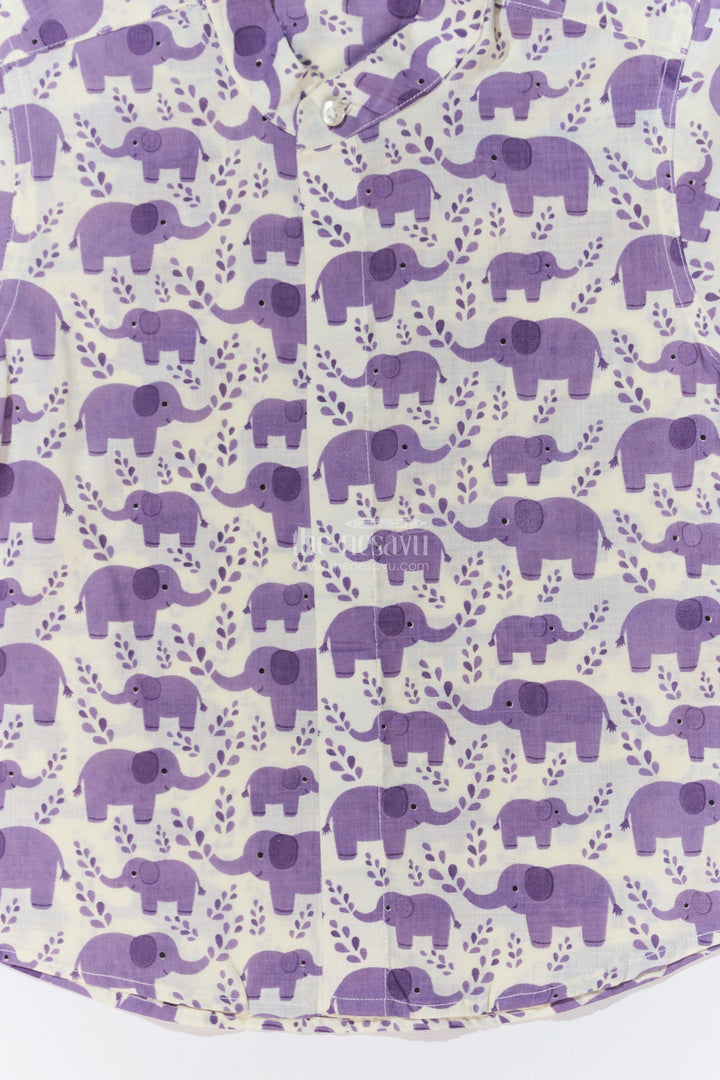 The Nesavu Boys Cotton Shirt Boys Purple Half Sleeve Shirt in Cotton Block Print with Adorable Elephant Design Nesavu Nesavu Boys Purple Half Sleeve Shirt Cotton Block Print Cute Elephant Print