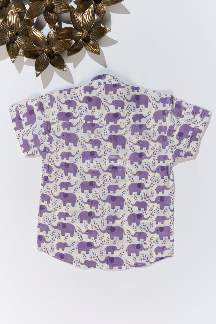 The Nesavu Boys Cotton Shirt Boys Purple Half Sleeve Shirt in Cotton Block Print with Adorable Elephant Design Nesavu Nesavu Boys Purple Half Sleeve Shirt Cotton Block Print Cute Elephant Print