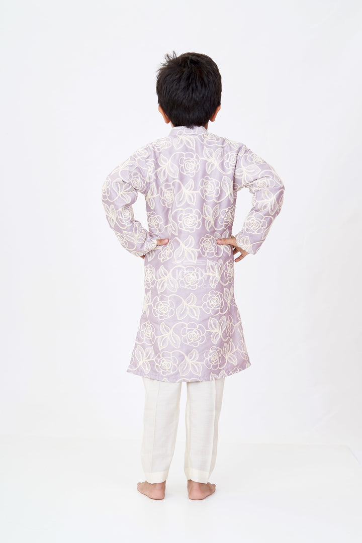 The Nesavu Boys Kurtha Set Boys Purple Kurtha in Silk Blend with Designer Embroidery and Elegant Traditional Look Nesavu Nesavu Boys Purple Kurtha Silk Blend Designer Embroidery Traditional Charm