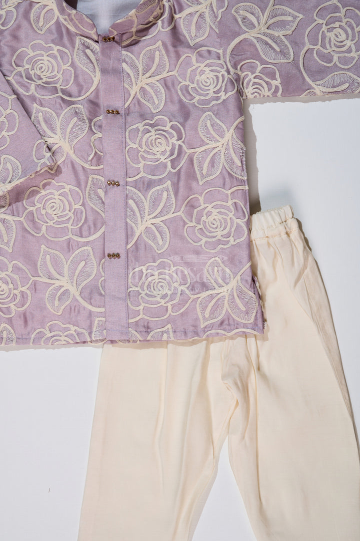 The Nesavu Boys Kurtha Set Boys Purple Kurtha in Silk Blend with Designer Embroidery and Elegant Traditional Look Nesavu Nesavu Boys Purple Kurtha Silk Blend Designer Embroidery Traditional Charm