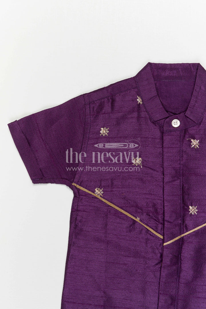 The Nesavu Boys Silk Shirt Boys Purple Silk Shirt for Wedding Functions and Festive Styling Nesavu Nesavu Boys Purple Raw Silk Shirt For Weddings And Festive Occasions Short Sleeve Ethnic Wear