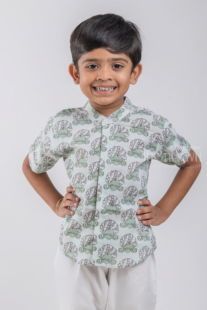 The Nesavu Boys Cotton Shirt Boys Rajasthani Printed Green Cotton Shirt by The Nesavu psr silks Nesavu 14 (6M) / Green / Cotton BS045A