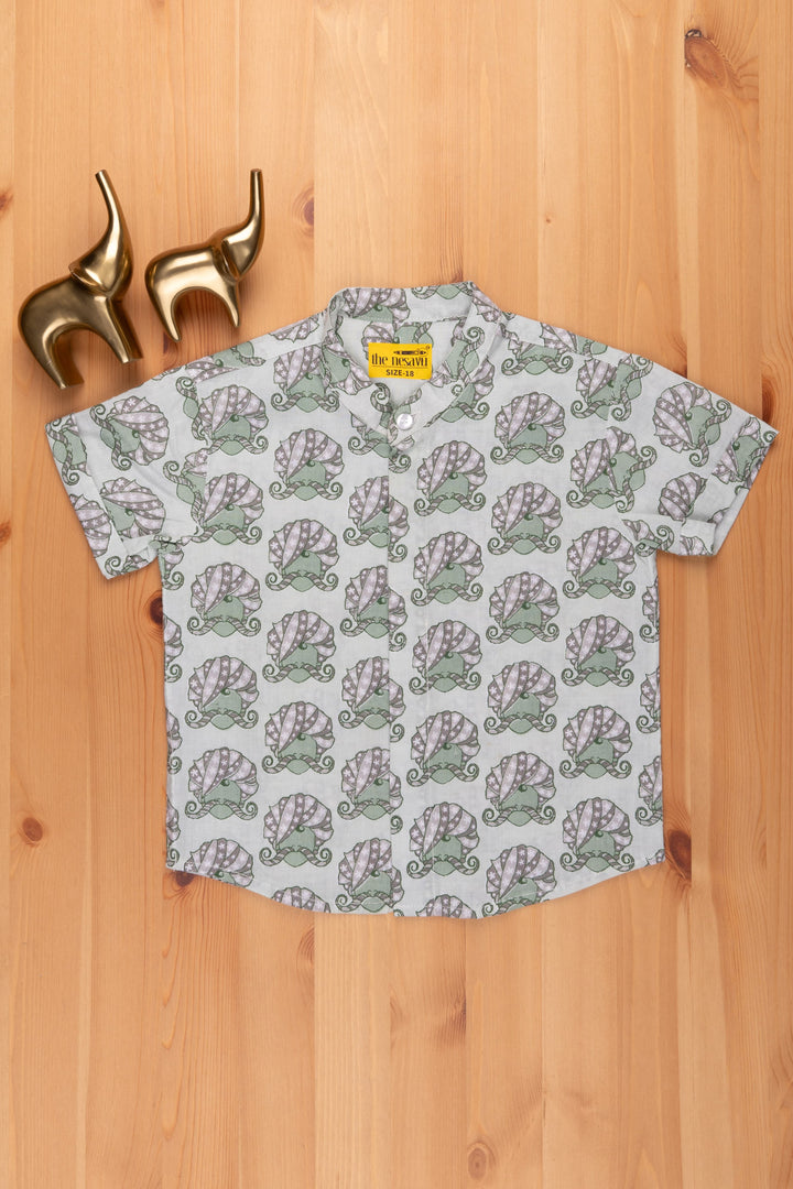 The Nesavu Boys Cotton Shirt Boys Rajasthani Printed Green Cotton Shirt by The Nesavu psr silks Nesavu