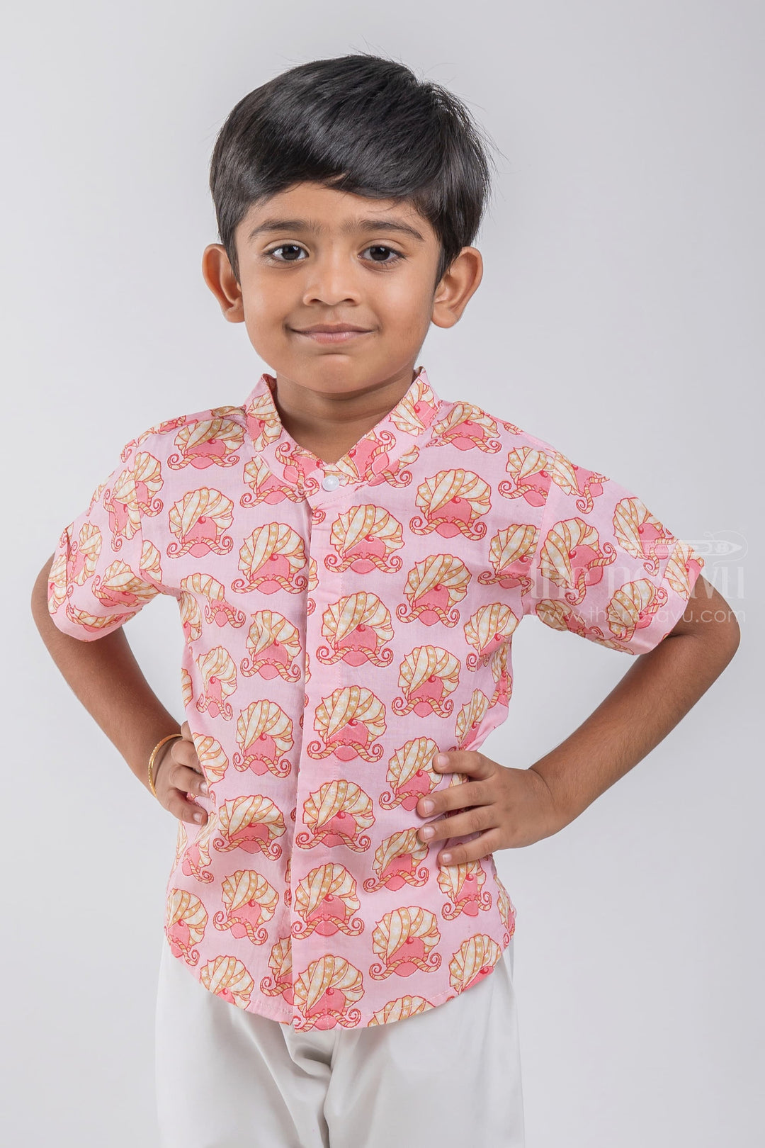 The Nesavu Boys Cotton Shirt Boys Rajasthani Printed Pink Cotton Shirt by The Nesavu psr silks Nesavu 14 (6M) / Pink / Cotton BS045B
