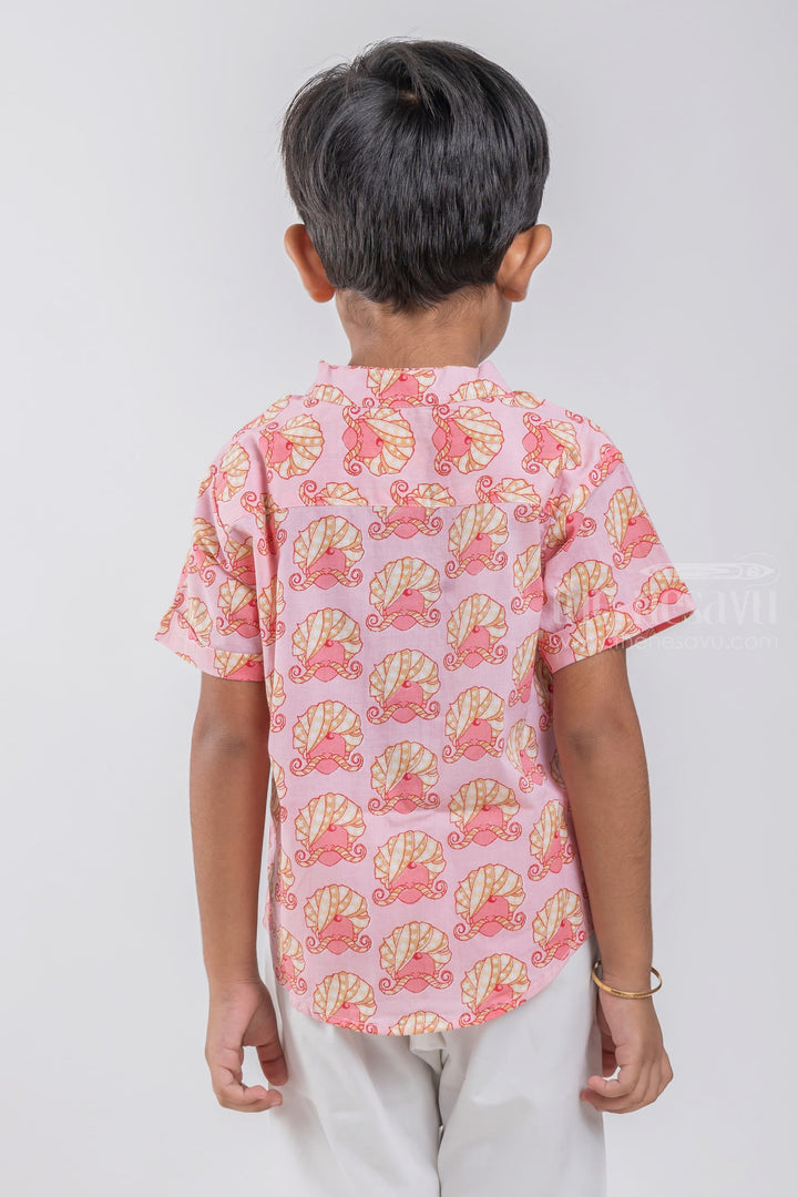 The Nesavu Boys Cotton Shirt Boys Rajasthani Printed Pink Cotton Shirt by The Nesavu psr silks Nesavu