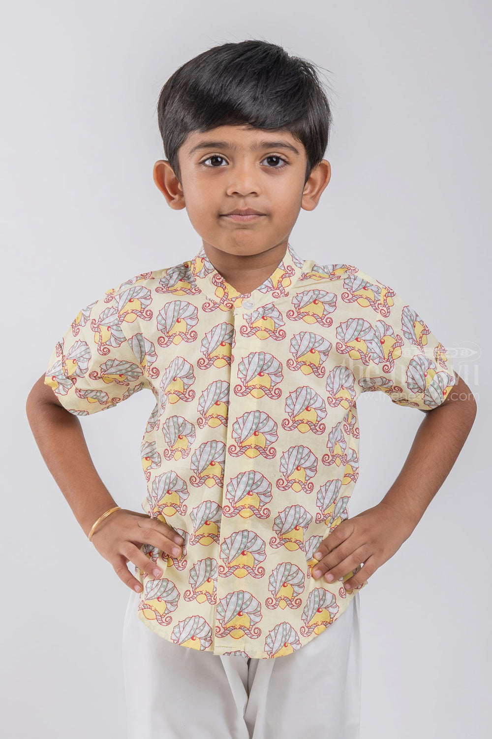 The Nesavu Boys Cotton Shirt Boys Rajasthani Printed Yellow Cotton Shirt By The Nesavu psr silks Nesavu 14 (6M) / Yellow / Cotton BS045C