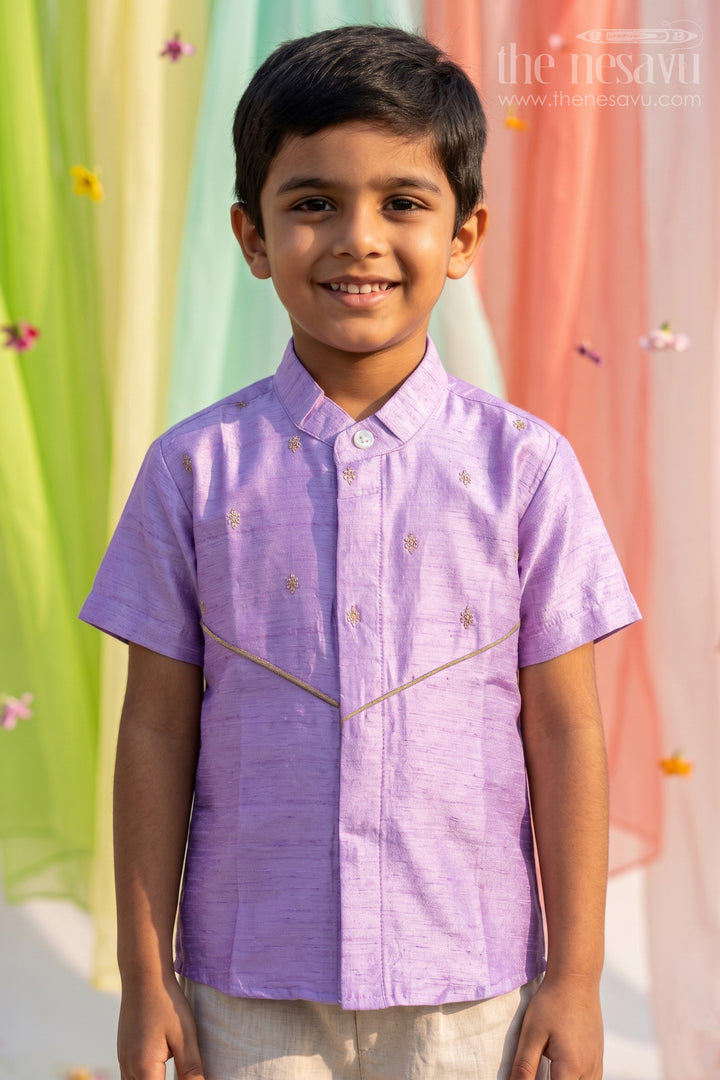 The Nesavu Boys Silk Shirt Boys Raw Silk Party Shirt for Traditional Events and Celebrations Nesavu 16 (1Y) / Purple / Raw Silk BS490B-16 Nesavu Boys Raw Silk Party Shirt For Festive Wear And Traditional Functions Short Sleeve Outfit