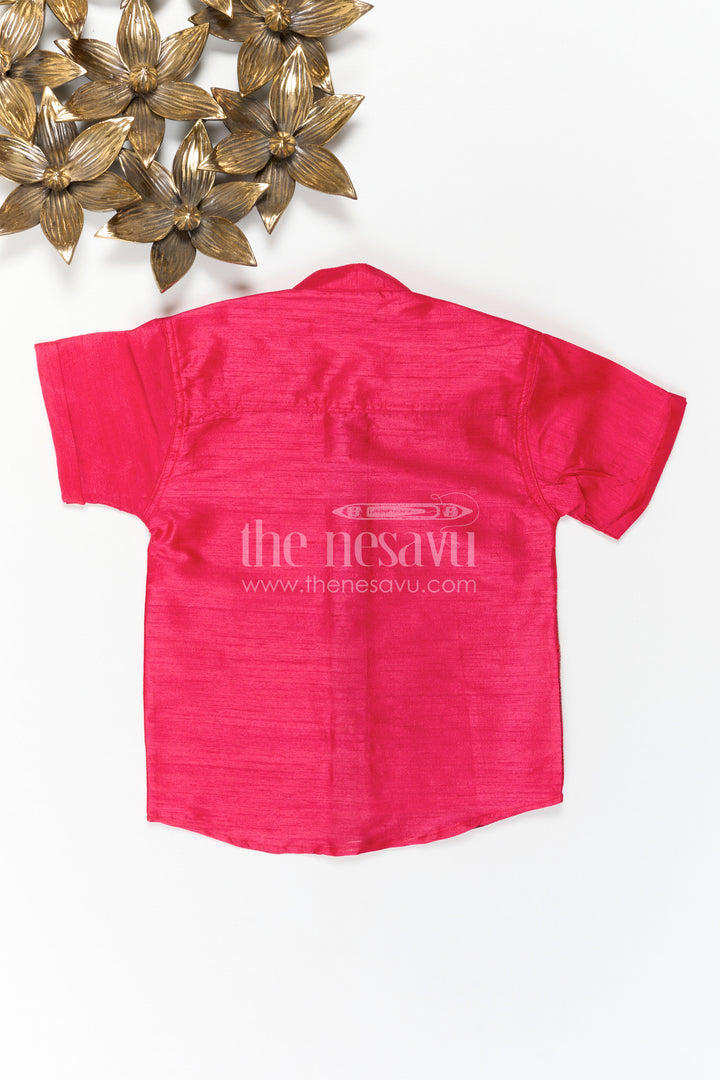 The Nesavu Boys Silk Shirt Boys Raw Silk Shirt for Cultural Events and Festive Celebrations Nesavu Nesavu Boys Raw Silk Shirt With Designer Jacquard Panel For Festive And Cultural Occasions