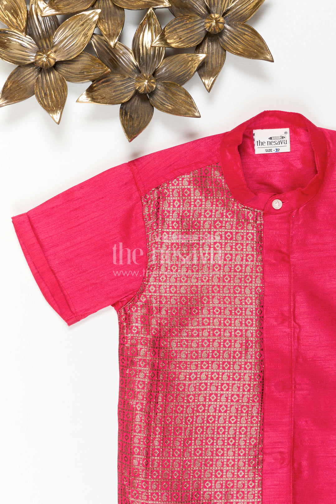 The Nesavu Boys Silk Shirt Boys Raw Silk Shirt for Cultural Events and Festive Celebrations Nesavu Nesavu Boys Raw Silk Shirt With Designer Jacquard Panel For Festive And Cultural Occasions