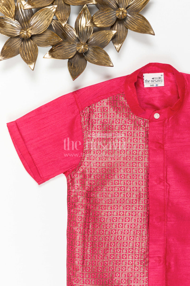 The Nesavu Boys Silk Shirt Boys Raw Silk Shirt for Cultural Events and Festive Celebrations Nesavu Nesavu Boys Raw Silk Shirt With Designer Jacquard Panel For Festive And Cultural Occasions