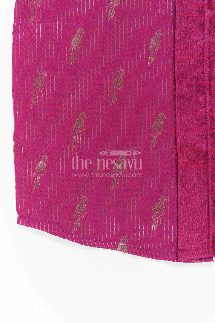 The Nesavu Boys Silk Shirt Boys Raw Silk Shirt for Festive Celebrations and Traditional Photoshoots Nesavu Nesavu Boys Raw Silk Shirt With Bird Motif Jacquard Panel For Festive Celebrations