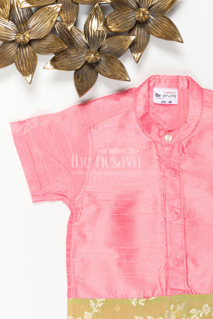 The Nesavu Boys Silk Shirt Boys Raw Silk Shirt for Festive Family Functions and Cultural Celebrations Nesavu Nesavu Boys Raw Silk Shirt With Woven Floral Border For Festive And Traditional Occasions
