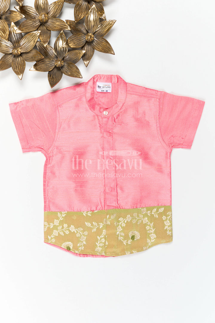 The Nesavu Boys Silk Shirt Boys Raw Silk Shirt for Festive Family Functions and Cultural Celebrations Nesavu Nesavu Boys Raw Silk Shirt With Woven Floral Border For Festive And Traditional Occasions
