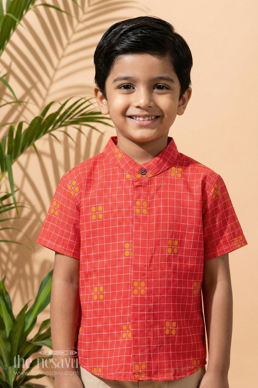 The Nesavu Boys Cotton Shirt Boys Red Checked Cotton Shirt with Distinctive Patterns Nesavu 16 (1Y) / Red / Cotton BS129A-16 Buy Boys Red Checked Short Sleeve Cotton Shirt | The Nesavu