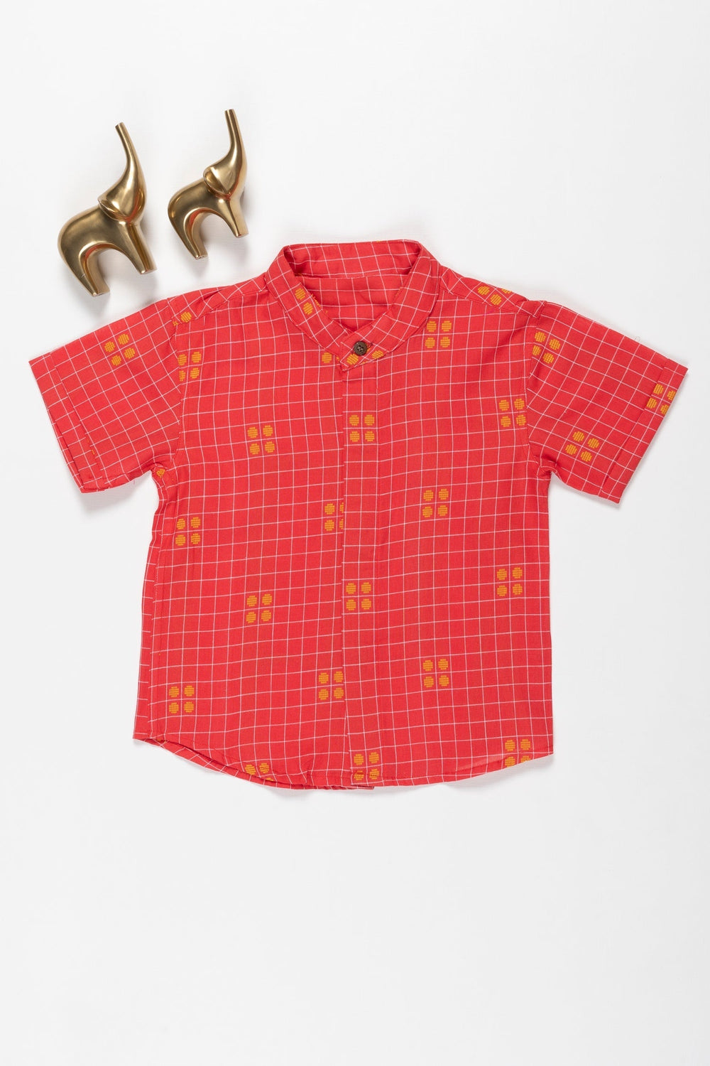 The Nesavu Boys Cotton Shirt Boys Red Checked Cotton Shirt with Distinctive Patterns Nesavu 16 (1Y) / Red / Cotton BS129A-16 Buy Boys' Red Checked Short Sleeve Cotton Shirt | Vibrant Kids' Casual Wear | The Nesavu