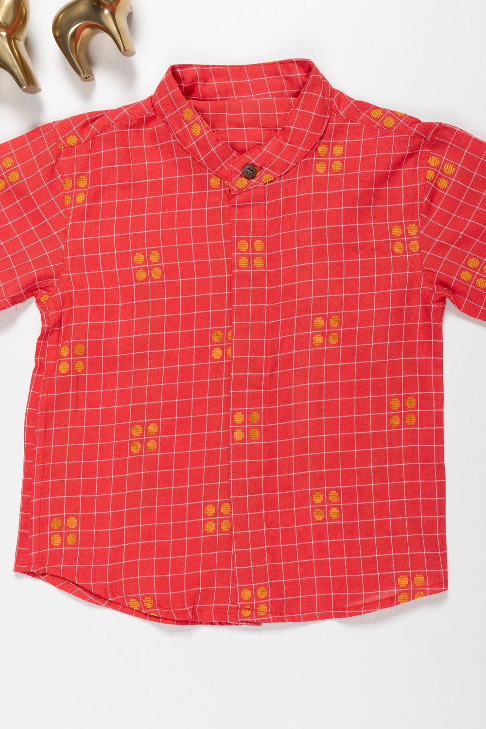 The Nesavu Boys Cotton Shirt Boys Red Checked Cotton Shirt with Distinctive Patterns Nesavu Buy Boys' Red Checked Short Sleeve Cotton Shirt | Vibrant Kids' Casual Wear | The Nesavu