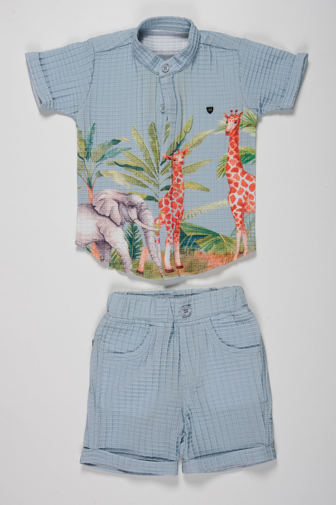 The Nesavu Boys Casual Set Boys Safari-Inspired Printed Shirt and Striped Shorts Set Nesavu 16 (1Y) / Green BCS028A-16 Boys Safari Shirt   Striped Shorts Set | Shop the Adventure Look | The Nesavu