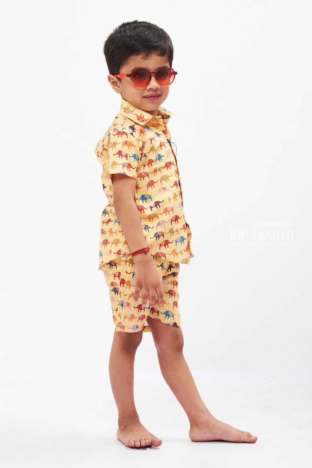 The Nesavu Boys Casual Set Boys Safari Parade Co-ord Set: Vibrant Casual Shirt and Shorts Combo Nesavu Boys Safari Animal Print Casual Set | Fun and Comfortable Kids Outfit | The Nesavu