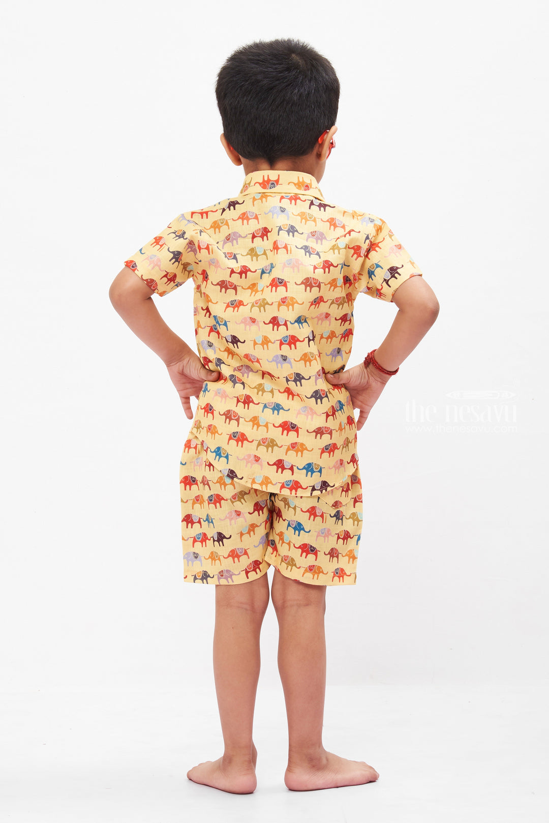 The Nesavu Boys Casual Set Boys Safari Parade Co-ord Set: Vibrant Casual Shirt and Shorts Combo Nesavu Boys Safari Animal Print Casual Set | Fun and Comfortable Kids Outfit | The Nesavu