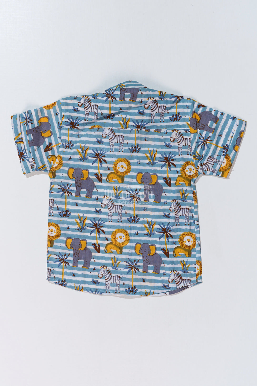 The Nesavu Boys Cotton Shirt Boys Safari Print Cotton Block Shirt with Half Sleeves in Blue Striped Design Nesavu Nesavu Boys Safari Print Cotton Block Shirt Half Sleeves Blue Striped Design