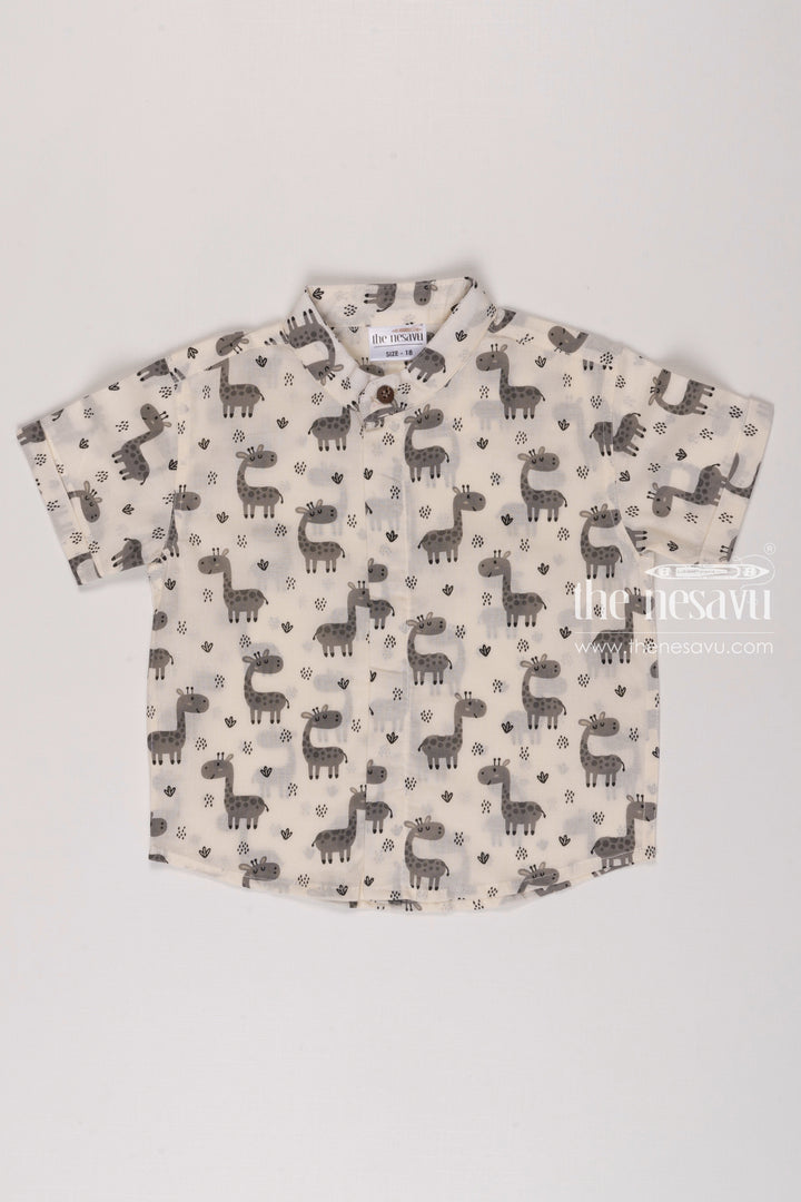 The Nesavu Boys Cotton Shirt Boys SafariInspired Giraffe Print Cotton Shirt  Comfort Fit & Stylish Nesavu 14 (6M) / White / Cotton BS126A-14 Stylish Boys Giraffe Printed Cotton Shirt | Kid Friendly Design Premium Comfort | The Nesavu