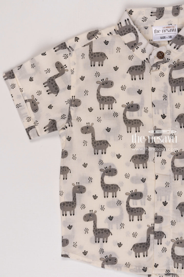 The Nesavu Boys Cotton Shirt Boys SafariInspired Giraffe Print Cotton Shirt  Comfort Fit & Stylish Nesavu Stylish Boys Giraffe Printed Cotton Shirt | Kid Friendly Design Premium Comfort | The Nesavu