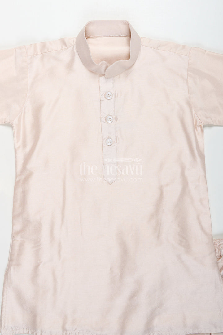The Nesavu Boys Jacket Sets Boys Sherwani Jacket in Beige Viscose Blend with Sequin Embroidery and Coordinated Kurta Pants Nesavu Nesavu Boys Beige Sherwani Jacket Embroidered Sequins Viscose Fabric Coordinated Set