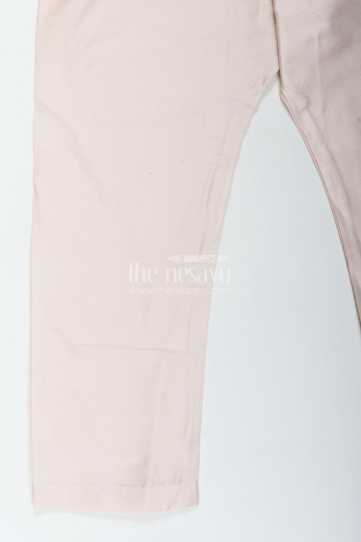 The Nesavu Boys Jacket Sets Boys Sherwani Jacket in Beige Viscose Blend with Sequin Embroidery and Coordinated Kurta Pants Nesavu Nesavu Boys Beige Sherwani Jacket Embroidered Sequins Viscose Fabric Coordinated Set