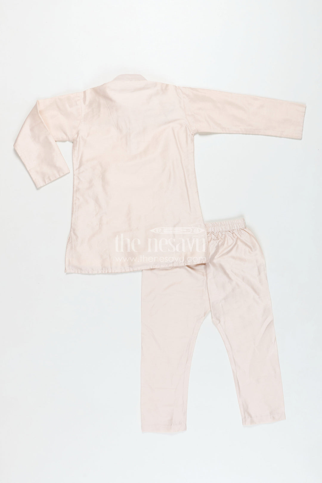 The Nesavu Boys Jacket Sets Boys Sherwani Jacket in Beige Viscose Blend with Sequin Embroidery and Coordinated Kurta Pants Nesavu Nesavu Boys Beige Sherwani Jacket Embroidered Sequins Viscose Fabric Coordinated Set