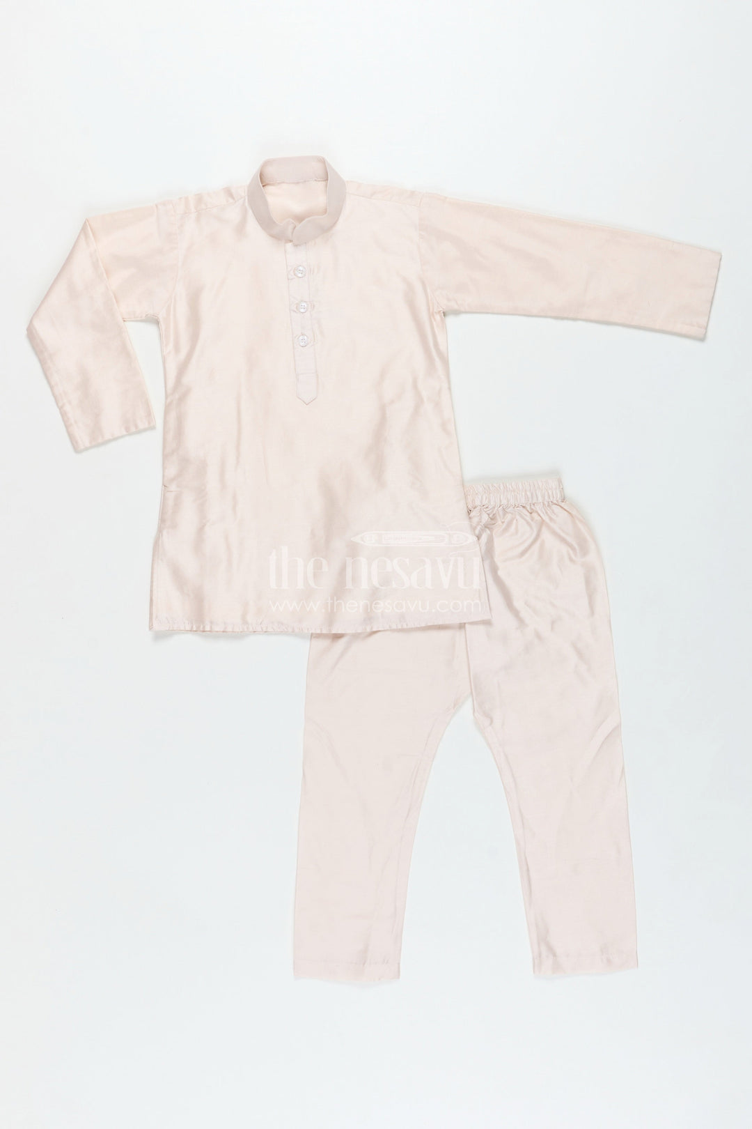 The Nesavu Boys Jacket Sets Boys Sherwani Jacket in Beige Viscose Blend with Sequin Embroidery and Coordinated Kurta Pants Nesavu Nesavu Boys Beige Sherwani Jacket Embroidered Sequins Viscose Fabric Coordinated Set
