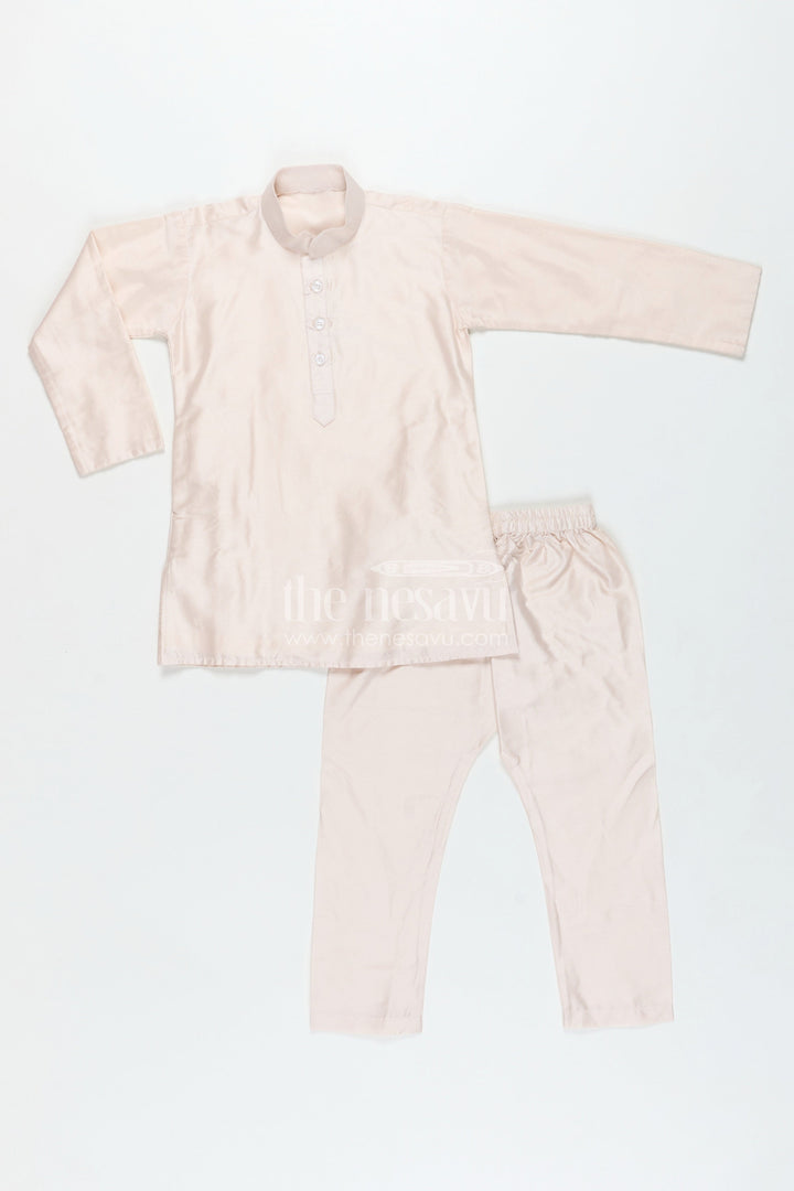 The Nesavu Boys Jacket Sets Boys Sherwani Jacket in Beige Viscose Blend with Sequin Embroidery and Coordinated Kurta Pants Nesavu Nesavu Boys Beige Sherwani Jacket Embroidered Sequins Viscose Fabric Coordinated Set