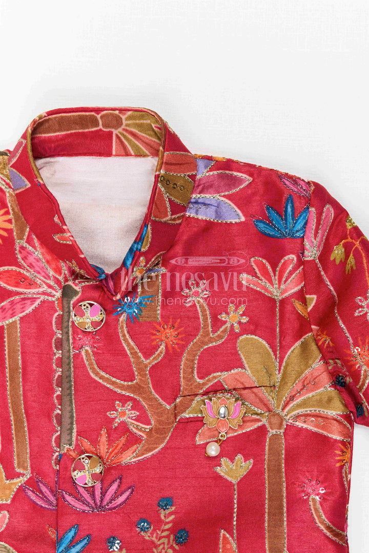 The Nesavu Boys Sherwani Boys Sherwani Outfit for Wedding Ceremonies and Festive Occasions Nesavu Nesavu Boys Sherwani Outfit For Wedding Ceremonies With Embroidered Viscose Silk Festive Wear Set
