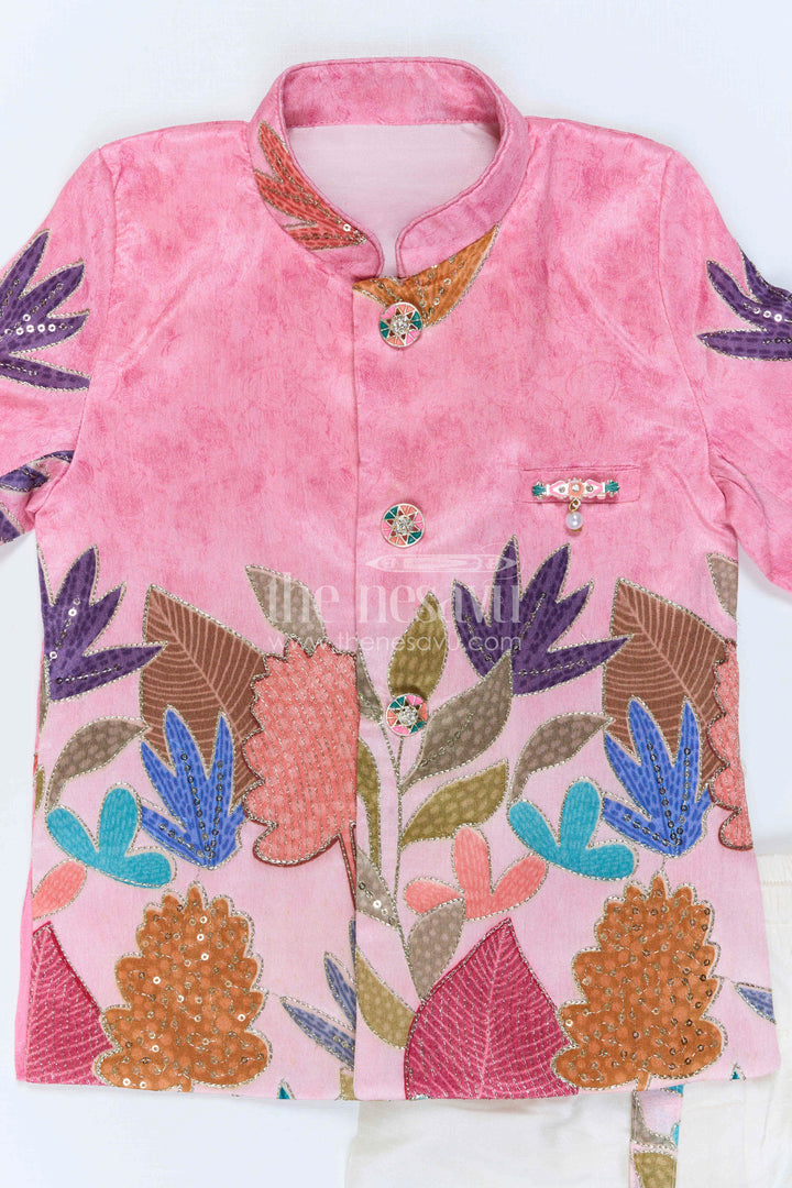 The Nesavu Boys Sherwani Boys Sherwani Set for Festival and Traditional Functions Nesavu Nesavu Boys Sherwani Set Viscose Silk With Sequence Embroidery For Festive And Traditional Wear