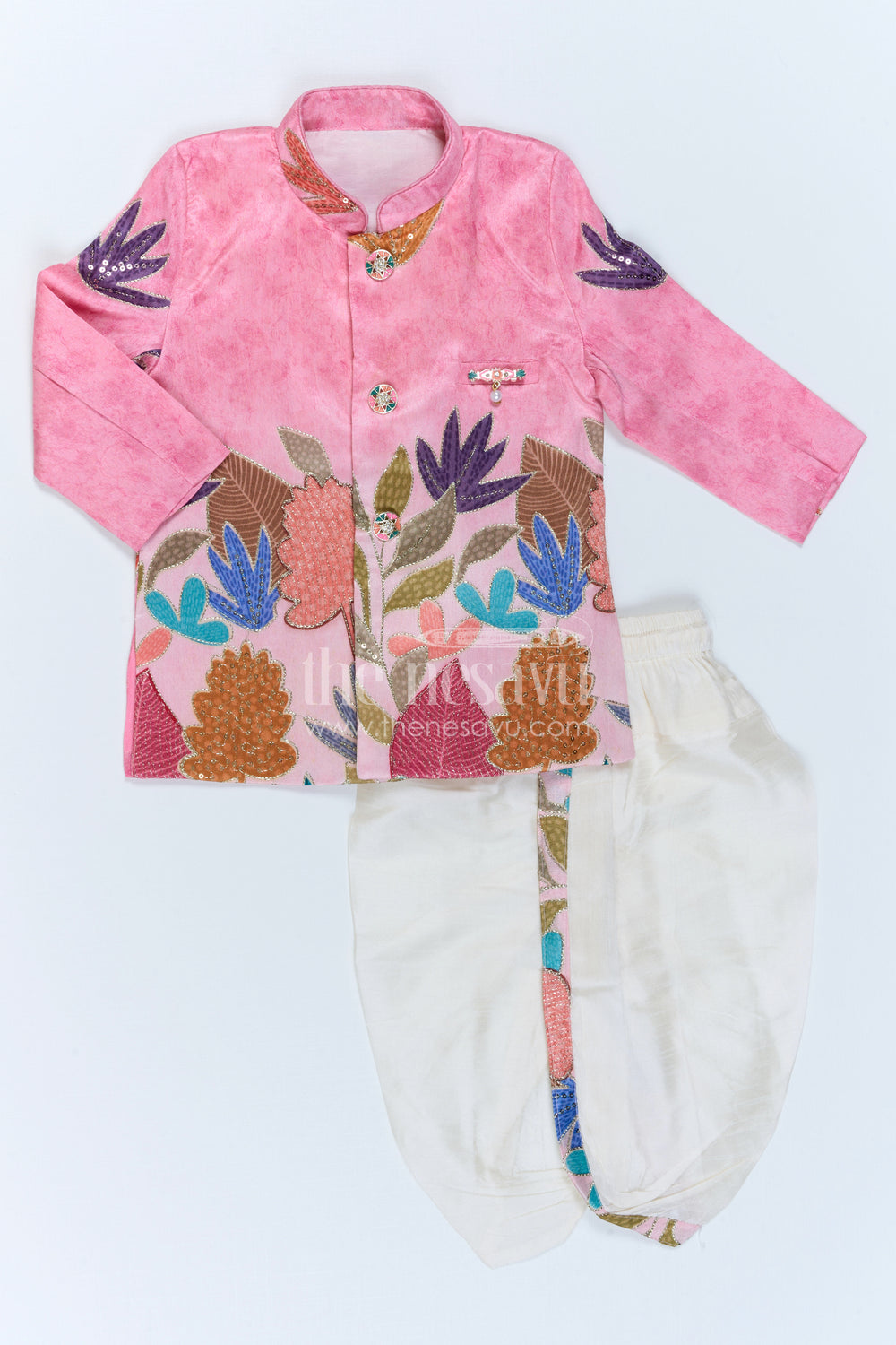 The Nesavu Boys Sherwani Boys Sherwani Set for Festival and Traditional Functions Nesavu Nesavu Boys Sherwani Set Viscose Silk With Sequence Embroidery For Festive And Traditional Wear