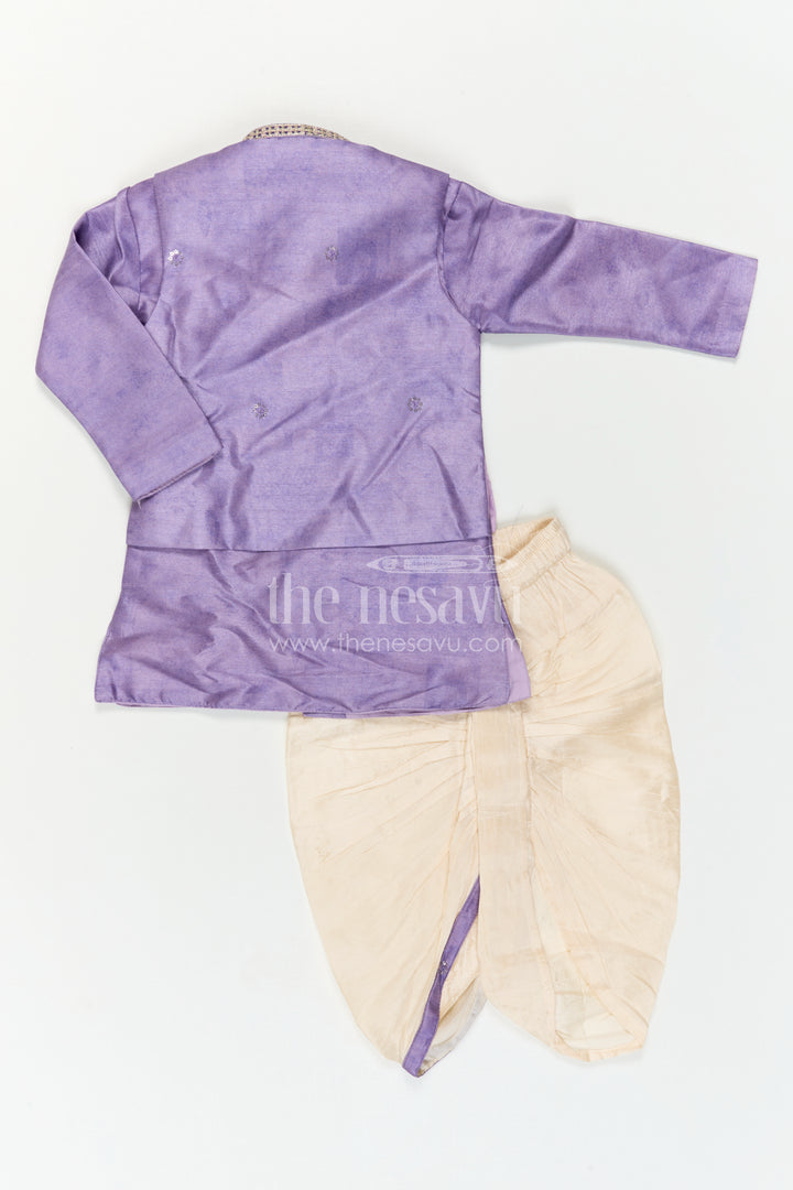 The Nesavu Boys Dothi Set Boys Sherwani Set for Festive Wear and Cultural Celebrations Nesavu Nesavu Boys Sherwani Set For Festive Wear With Designer Jacket And Traditional Dhoti Outfit