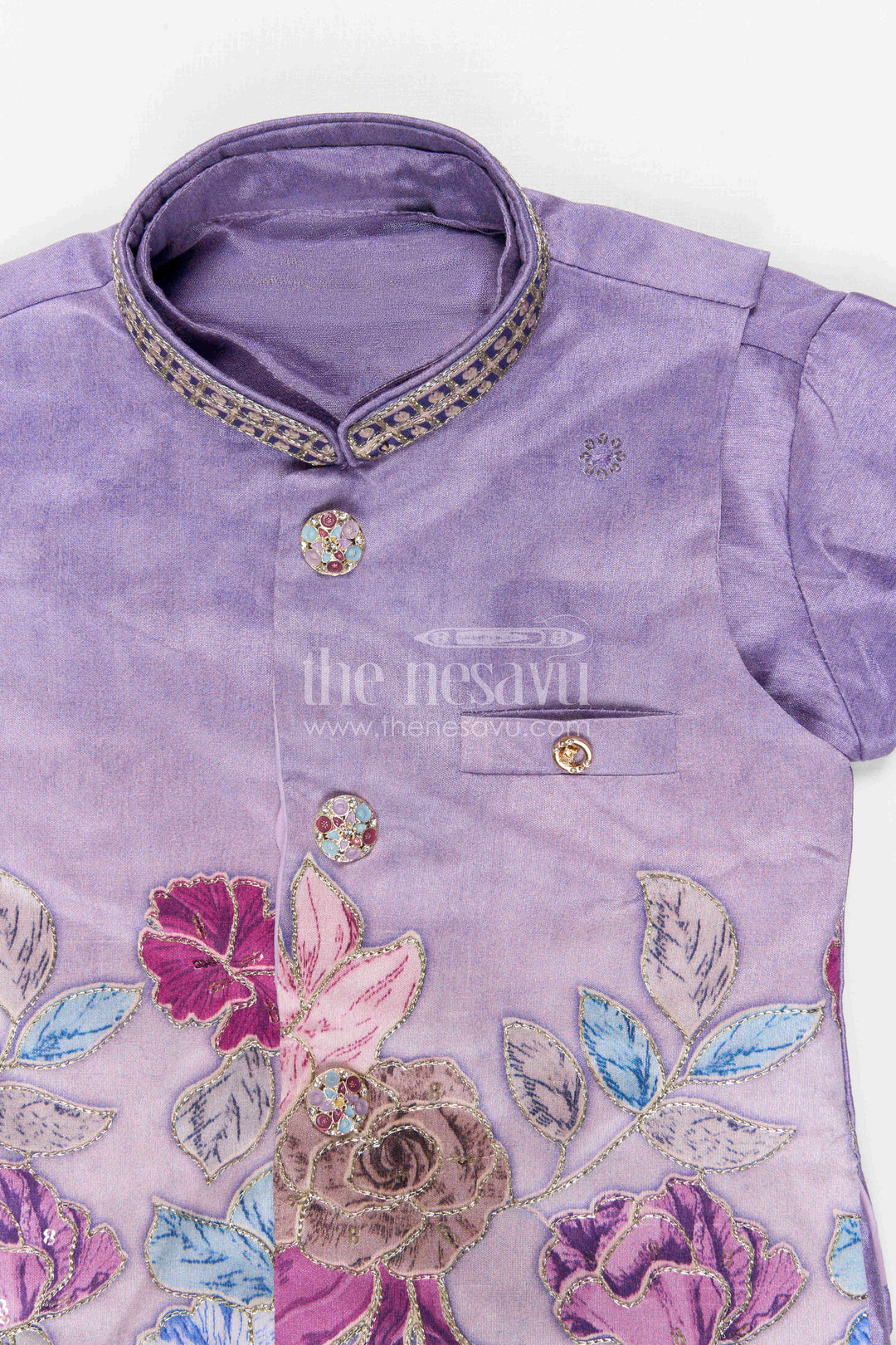The Nesavu Boys Dothi Set Boys Sherwani Set for Festive Wear and Cultural Celebrations Nesavu Nesavu Boys Sherwani Set For Festive Wear With Designer Jacket And Traditional Dhoti Outfit