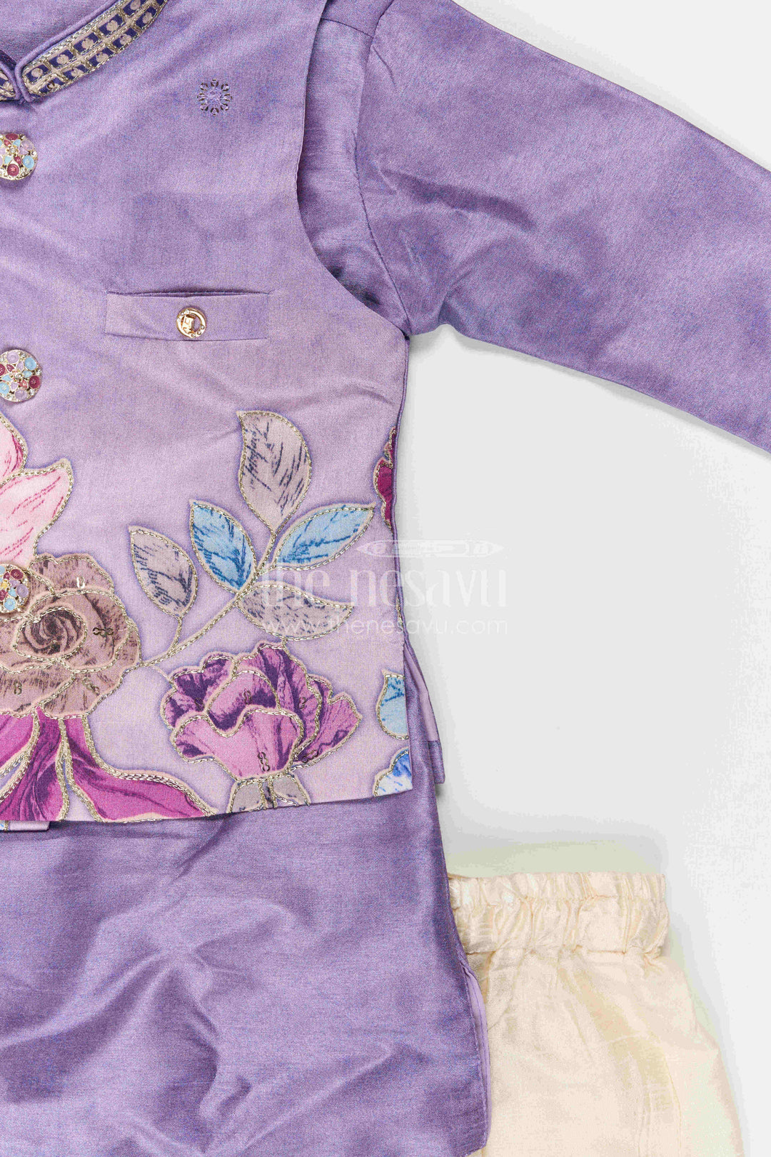The Nesavu Boys Dothi Set Boys Sherwani Set for Festive Wear and Cultural Celebrations Nesavu Nesavu Boys Sherwani Set For Festive Wear With Designer Jacket And Traditional Dhoti Outfit